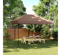Tente de réception pliable pop-up marron, 440 x 292 x 315 cm, structure en acier robuste, toit Oxford imperméable pour jardin, terrasse et événements en plein air