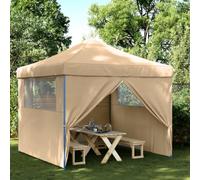 Tente de réception pop-up pliable avec 4 panneaux latéraux beige pour événements en extérieur, tonnelle, tente avec cadre stable et tissu Oxford durable