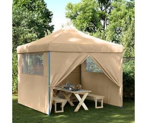 Tente de réception pop-up pliable avec 4 panneaux latéraux beige pour événements en extérieur, tonnelle, tente avec cadre stable et tissu Oxford durable