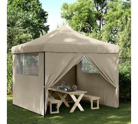 Tente de réception pop-up pliable avec 4 panneaux latéraux couleur taupe pour événements en extérieur, tonnelle, tente avec armature stable et entrée zippée