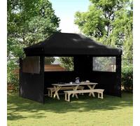 Tente de réception pop-up pliable avec 4 panneaux latéraux noirs pour événements en extérieur, tonnelle, tente avec cadre stable et revêtement en PVC