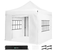 VONROC Tente Easy-Up - 3x3 m - Pliante - Design Modulaire : Auvent, Tonelle, Chapiteau - avec Parois Latérales - Imperméable - Cadre en Acier - Protection UV 50+ - Blanc - Sac de Rangement Inclus