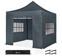 VONROC Tente de réception Premium Easy-Up VONROC - 3x3 m - Ensemble INCL. parois latérales - Design modulaire - Pliable -Imperméable - Cadre en Acier -Protection UV 50+ - INCL. Sac de Rangement -Gris