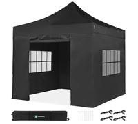 VONROC Tente de réception - 3x3 m - Pliante - Design Modulaire : Auvent, Tonelle, Chapiteau - avec Parois Latérales - Imperméable - Cadre en Acier - Protection UV 50+ - Noir - Sac de Rangement Inclus