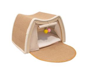 Tente de repos pour chat - Maison de jeu avec griffoir en sisal, cachette intérieure chaude avec point d'activité interactif pour chaton, zone de couchage douce et confortable pour explorer le salon
