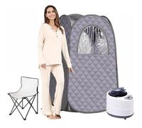 Tente de sauna pop-up pour 1 personne, boîte de sauna portable pour la maison, avec boîte à vapeur de 3 l, chaise pliable, 9 niveaux, 95 minutes pour la relaxation et la maison (gris, édition Deluxe)