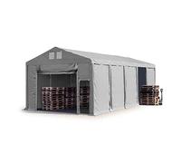 Tente de Stockage Industriel 5x10 m Hangar 3m de Hauteur de côté bâche PVC 850 N, Gris, 100% imperméable pour Toute l'année avec Porte à Traction