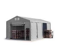 Tente de Stockage Industriel 5x8 m Hangar 3m de Hauteur de côté bâche PVC 850 N, Gris, 100% imperméable pour Toute l'année avec Porte à Traction