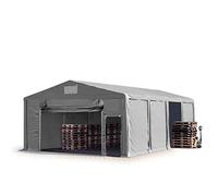 Tente de Stockage Industriel 8x8 m Hangar 3m de Hauteur de côté bâche PVC 850 N, Gris, 100% imperméable pour Toute l'année avec Porte à Traction