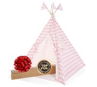 Tente de tipi en Toile pour Enfants, 100% Coton de qualité supérieure avec poteaux en Bois Massif et Drapeaux Amusants - 2 Enfants, intérieur ou extérieur, garçons et Filles, tipi de Jeu Pliable