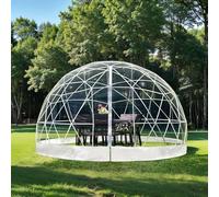 Tente dôme de jardin - Serre igloo géodésique résistante aux intempéries pour abri de camping en plein air, convient pour 4 à 8 personnes, housse transparente avec bords verts, idéale pour Noël