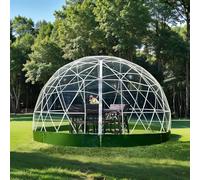 Tente dôme de jardin - Serre igloo géodésique résistante aux intempéries pour abri de camping en plein air, convient pour 4 à 8 personnes, housse transparente avec bords verts, idéale pour Noël