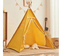 Tente Eenfant Interieur,Tipi Enfant Lumièress et Drapeaux, Cabane Enfant Interieur,Tente de Jeu Pours Enfants Princesses, Convient aux Garçons et aux Filles (C-Jaune-[120x120x150cm])