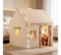 Tente Eenfant Interieur,Tipi Enfant Lumièress et Drapeaux, Cabane Enfant Interieur,Tente de Jeu Pours Enfants Princesses, Convient aux Garçons et aux Filles (I-Kaki-[120x105x128cm])