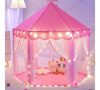 Tente Eenfant Interieur,Tipi Enfant Lumièress et Drapeaux, Cabane Enfant Interieur,Tente de Jeu Pours Enfants Princesses, Convient aux Garçons et aux Filles (H-Rose-[140x120x135cm])