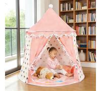 Tente Eenfant Interieur,Tipi Enfant Lumièress et Drapeaux, Cabane Enfant Interieur,Tente de Jeu Pours Enfants Princesses, Convient aux Garçons et aux Filles (D-Étoiles Roses-[110x110x125cm])