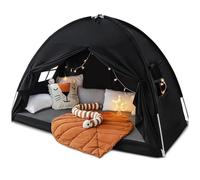 Tente Enfant Interieur, Maison De Jeu D'Intérieur avec Drapeaux, Tente de Lit Coin Douillet pour Cadeaux pour Petits De 3 À 13 Ans (Noir (195 x 98 x 125 cm))