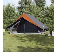 Tente familiale A-Frame pour 7 personnes, gris et orange, en polyester, imperméable, avec 10 piquets d'ancrage, spacieuse tente de camping pour les aventures en plein air