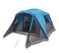 Tente familiale avec auvent pour 6 personnes, bleu, polyester imperméable avec revêtement PU, 305 x 400 x 205 cm, forme de cabine avec hauteur debout, respirante et coupe-vent pour camping, extérieur