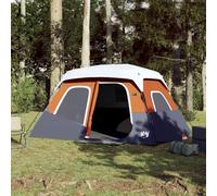 Tente familiale avec éclairage LED pour 6 personnes, gris clair, orange, avec système de dégagement rapide, étanche, connexion par câble d'alimentation