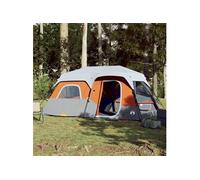 Tente de Camping avec Lumière LED 9 Personnes Abri Gris Clair et Orange vidaXL
