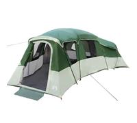 Tente familiale avec toit et stockage vert en taffetas 762 x 655 x 218 cm avec 4 chambres, 3 portes, port électrique et suspension lumineuse pour camping, extérieur, randonnée, festival et nature