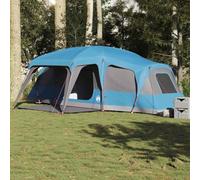 Tente Familiale Grande Capacité 9 Personnes, Tente de Camping Imperméable avec Auvent, Double Toit Amovible et Branchement Électrique, Tente Trek Polyester 185T, Bleu, 268/670 x 280/455 x 230 cm