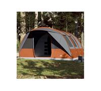 Tente familiale tunnel 7 personnes gris et orange imperméable