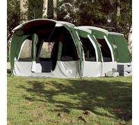 Tente Familiale Tunnel 8 Personnes Verte Polyester Imperméable 3 Chambres 1 Porte