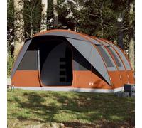 Tente familiale Tunnel imperméable pour 7 Personnes Gris et Orange avec 3 Chambres, Ventilation Anti-moustiques, E-Port pour rallonge électrique, Pare-Soleil Inclus