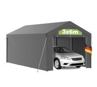 Tente Garage Carport 3x6 m en Acier Galvanisé, Couverture PE 200g/m² Imperméable Résistante UV, Parois Latérales Amovibles, Abri Extérieur pour Voiture Bateau Outils Jardin - Gris