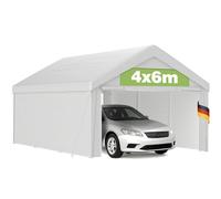Tente Garage Carport Grand 4x6 m Robuste avec Cadre en Métal Galvanisé, Bâche PE Épaisse Imperméable et UV, Parois Amovibles Incluses, pour Voiture Bateau Outils Extérieur - Blanc
