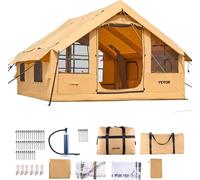 Tente gonflable pour le camping, 5-8 personnes Tente avec pompe à main, 4x3x2,2 m Tente glamping avec 2 lucarnes, baldaquin, raccordement au four, 2 portes, fenêtres en filet & sac de rangement