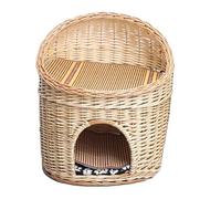 Tente Grotte for Chat en rotin - Structure Flexible tressée à la Main, livrée avec Un Coussin de lit Doux, Niche Polyvalente for Chatons(B)