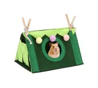 Tente Hamster avec Rideau Franges et Structure en Bois Renforcée, Cachette Douce pour Cochon d'Inde Sugar Glider, Nid Suspendu Lavable pour Petit Animal, Vert Rose Bleu 19,5x28x17cm