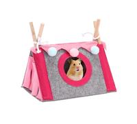 Tente Hamster avec Rideau Franges et Structure en Bois Renforcée, Cachette Douce pour Cochon d'Inde Sugar Glider, Nid Suspendu Lavable pour Petit Animal, Vert Rose Bleu 19,5x28x17cm