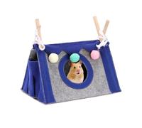 Tente Hamster avec Rideau Franges et Structure en Bois Renforcée, Cachette Douce pour Cochon d'Inde Sugar Glider, Nid Suspendu Lavable pour Petit Animal, Vert Rose Bleu 19,5x28x17cm