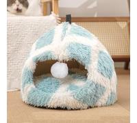 Tente igloo d'intérieur pour chat, chaton avec coussin - Maison de couchage pour animaux domestiques et chaton (55 x 43 cm, bleu)