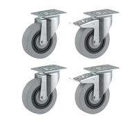 TENTE | Jeu de roues polyamide | gris | 2 roulettes pivotantes | 2 roulettes pivotantes avec blocage double | Ø x largeur roues 125 x 36 mm