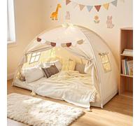 Tente lit Double, Tente de rêve, cabane pour Enfants 2 en 1 avec fenêtre et Sac de Rangement pour Un Rangement Facile, Espace d'intimité, occultant, Respirant, Portable. (Off-White, 194-98-120CM)
