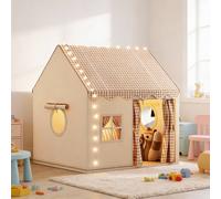 Tente maison enfant avec guirlande - beige