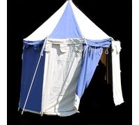 Tente médiévale ronde Johann - 3 m de diamètre - Naturel/bleu