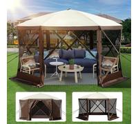 Tente Pavillon, 3,6 x 3,6 m - Tente d'abri de camping pop-up à 6 côtés - Fenêtre en filet - Sac de transport - Piquets de terre - Grande tente d'ombre pour le camping en plein air, la pelouse et l'arr