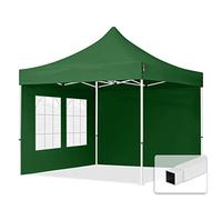 TOOLPORT Tente Pliante 3x3 m - 2 Bâches de Côté (fenêtres en Ogive) Economy 700N Housse Barnum Chapiteau Pliant Tonnelle Vert