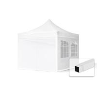 TOOLPORT Tente Pliante 3x3 m - 4 Bâches de Côté (fenêtres en Ogive) Economy 700N Housse Barnum Chapiteau Pliant Tonnelle Blanc
