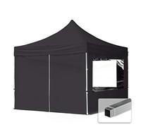 Tente Pliante 3x3 m - 4 côtés Aluminium Barnum Chapiteau Pliant Tonnelle Stand Paddock Réception Abri PES300 Noir