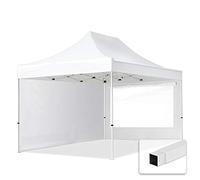 TOOLPORT Tente Pliante 3x4,5 m - 2 Bâches de Côté (fenêtres panoramiques) Economy 700N Housse Barnum Chapiteau Pliant Tonnelle Blanc