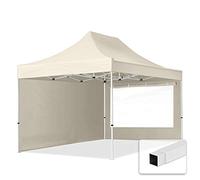 3x4,5 m Tonnelle Barnum Tente pliante Acier, PES 700, 2 côtés panoramiques, crème