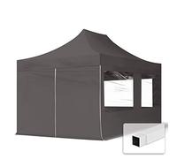 Tente Pliante 3x4,5 m - 4 Bâches de Côté (fenêtres panoramiques) Economy 700N Housse Barnum Chapiteau Pliant Tonnelle Gris