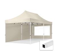 Tente Pliante 3x6 m - 2 Bâches de Côté (fenêtres panoramiques) Economy 700N Housse Barnum Chapiteau Pliant Tonnelle Beige